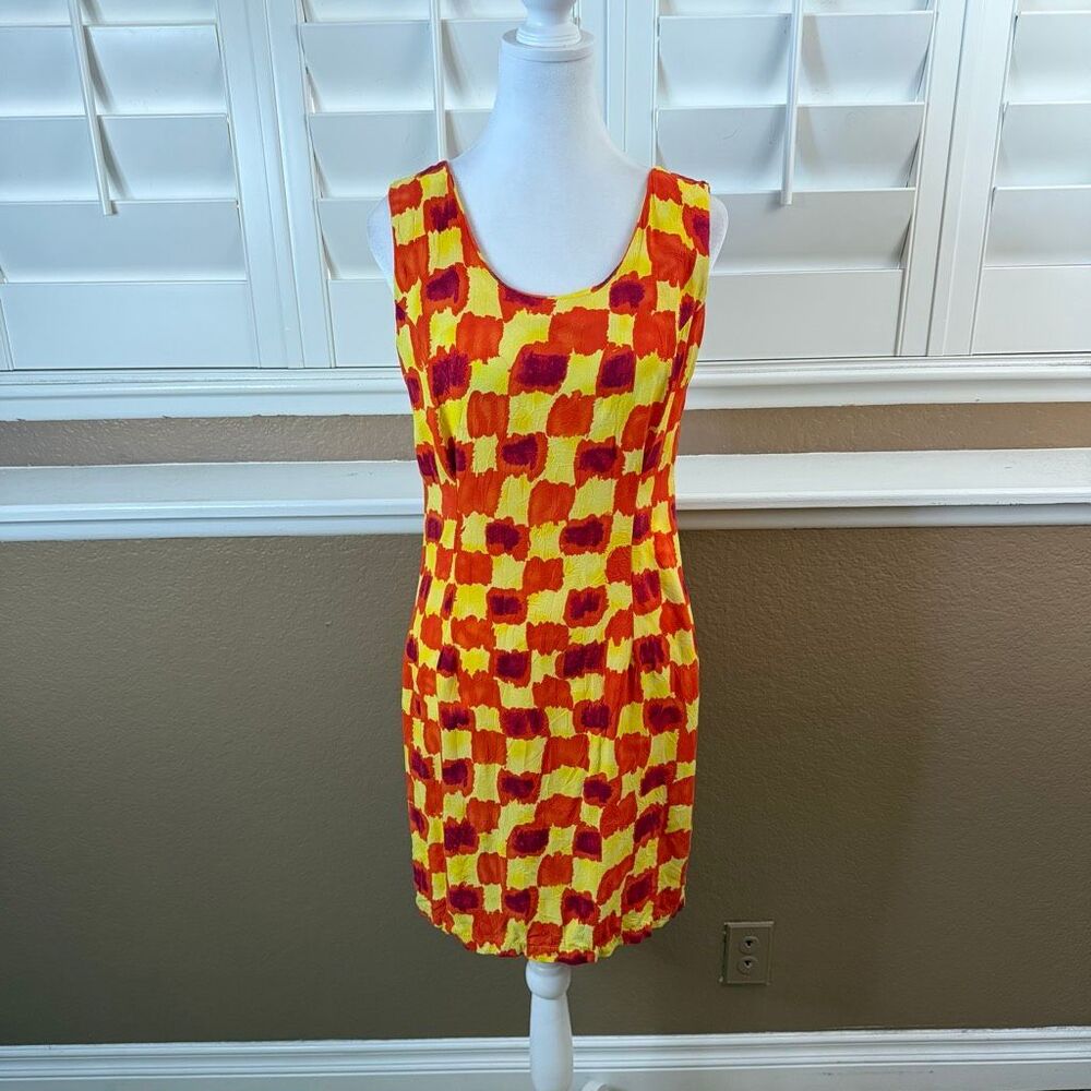 Vintage 80s Jams World Red Yellow Hawaiian Dress Size 5 Wearable Art Boho Midi